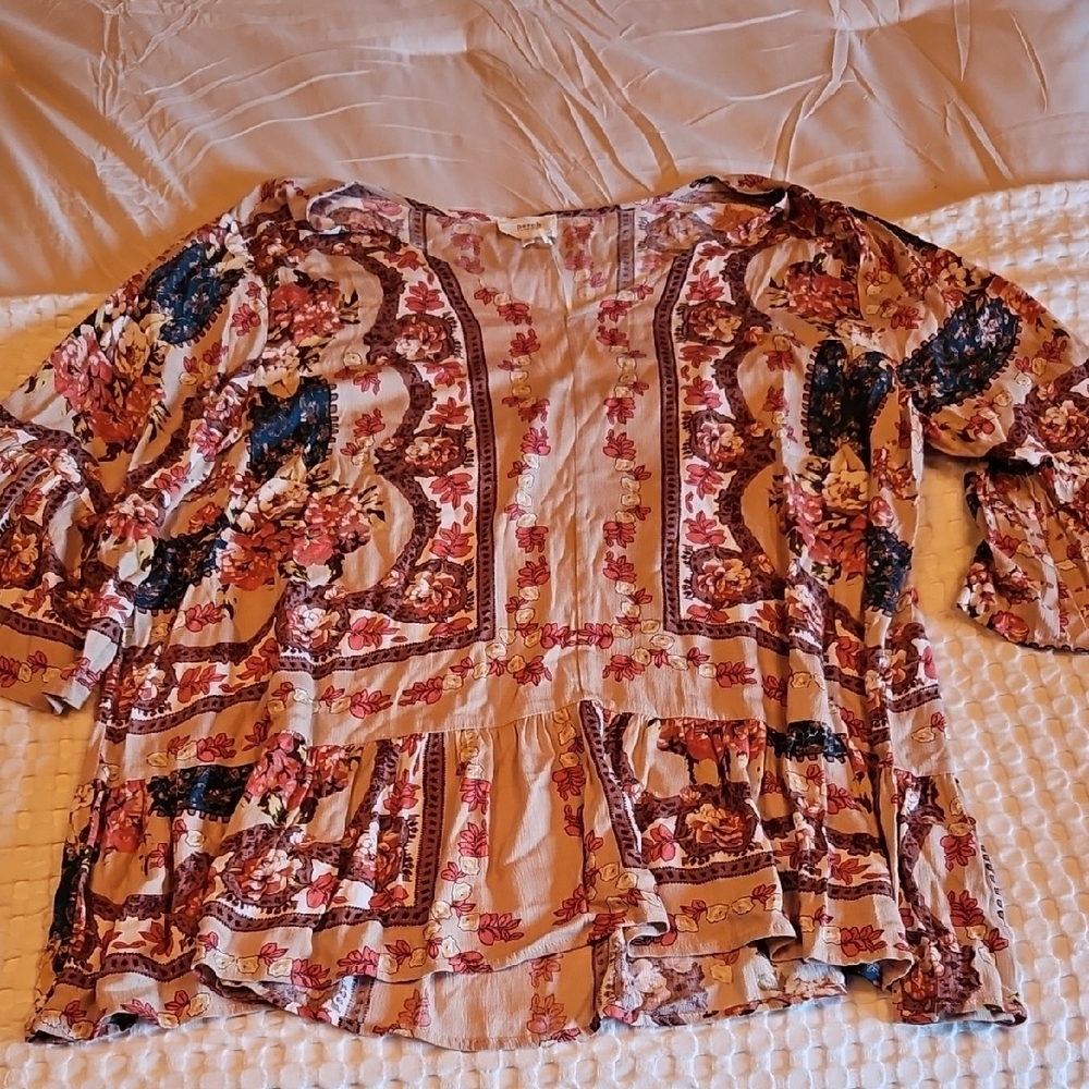 Blu Pepper Floral Bohemian Blouse - Multicolor 3x